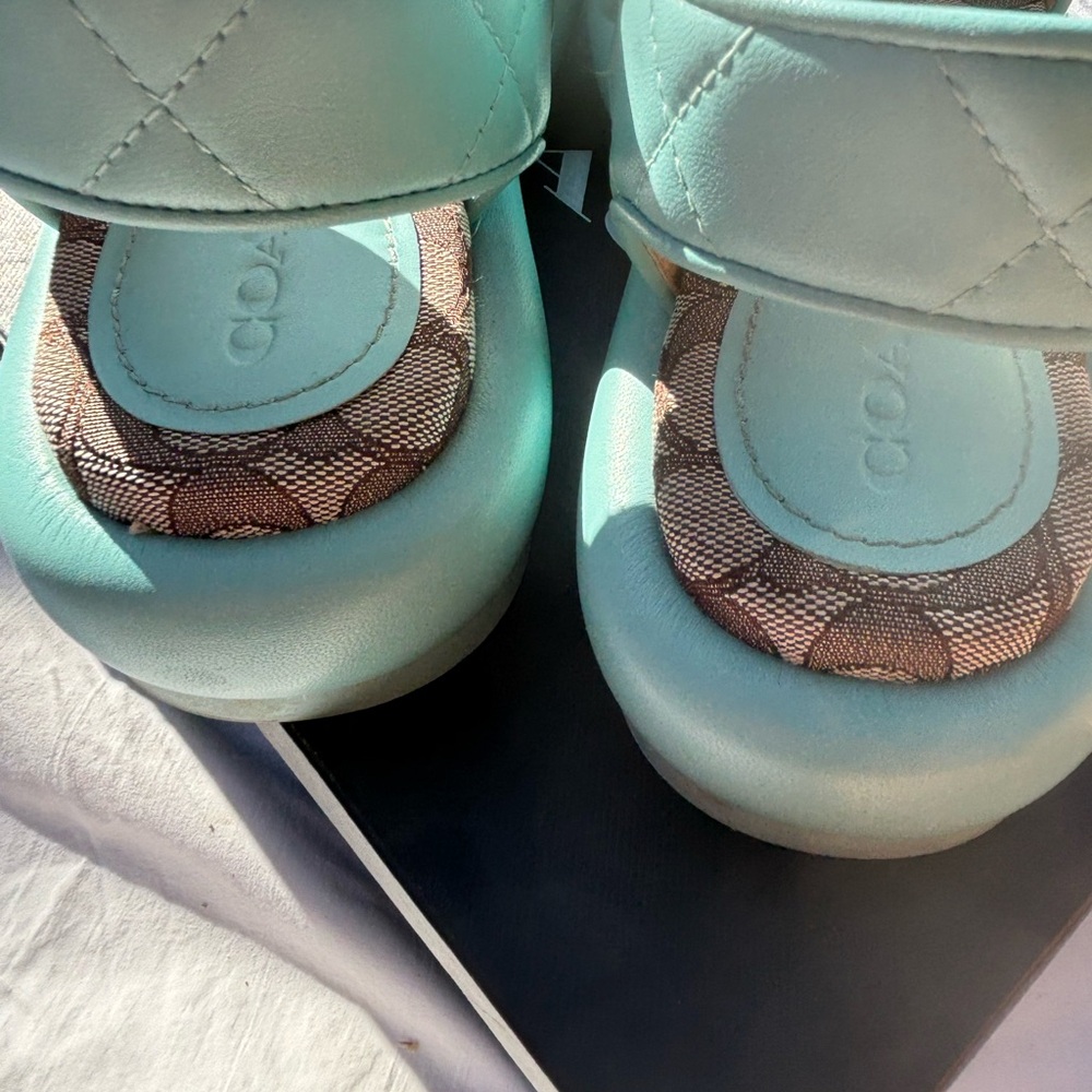 Coach Peyton Double Buckle Teal Sandals - Picture 7 of 11